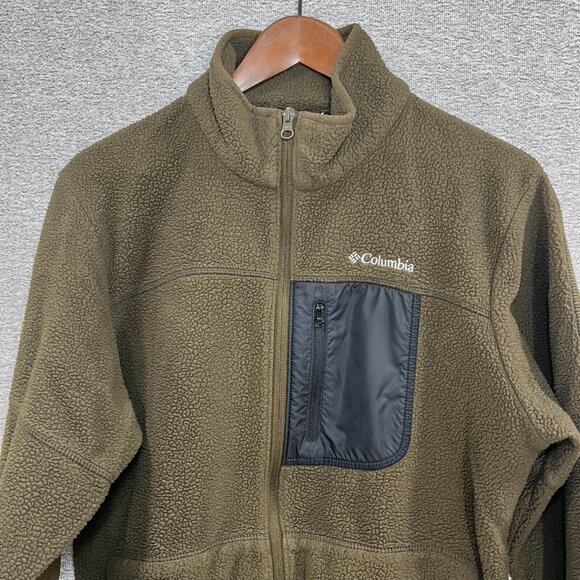 Columbia Sherpa Jacket Women M Olive Green Fleece Full Zip Oversized Outdoor - Picture 9 of 10